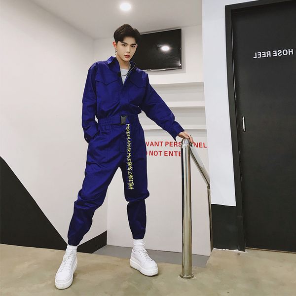 

2019 spring autumn hip hop hooded japanese retro trend men's tooling, Blue