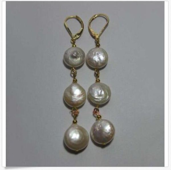 

14k yellow gold charming + 11-12mm real natural south sea white pearl earring, Silver