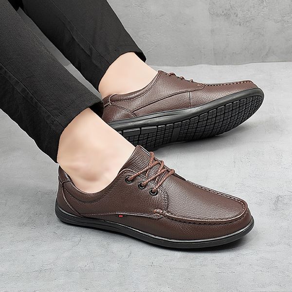 

men business casual shoes first layer leather flats new men's shoes doudou men's driving a pedal tide *3190289, Black