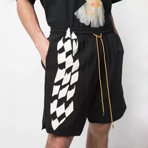 

20ss нейлон эластичный пояс шорты логотип печатных high street хип-хоп drawstring брюки старинные открытый короткие брюки спортивные повседн, Black