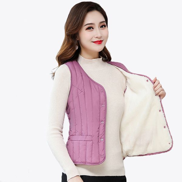 

lovirs women new winter women's down cotton vest women's short plush vest winter warm inner women cloth, Black;white