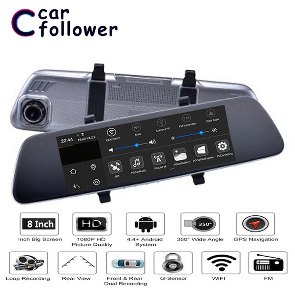 

dash cam adas 8 inch touch screen hd 1080p car dvr dual lens gps navigation wifi bluetooth g-sensor function car video recorder