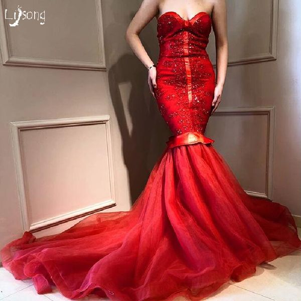 

red mermaid strapless prom evening dress event lady dresses of the day robe soiree prom lady formal party long dresses custom made vestidos, Black