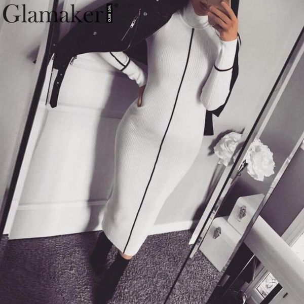 

glamaker casual bodycon фитнес-миди платье женщины с длинным рукавом карандаш платье летняя женская уличная одежда элегантная осень, Black;gray