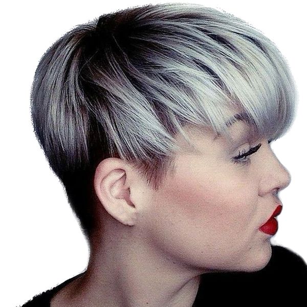 

10" fashion short layered straight 100% real human hair wigs with cap ombre gray, Black