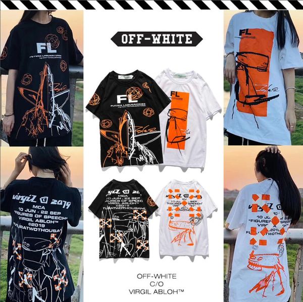 

20ss summer off 20ss whitet shirt print short sleeve shirts cotton women tees men men shirts printing, White