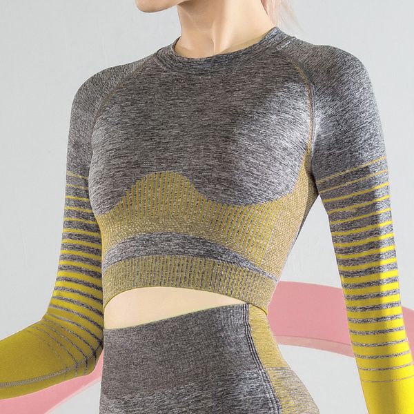 

fohola женщины бесшовные йога рубашки длинные рукава с finger hole мода назад crop top зал для занятий рубашки женщин бег футболки, White;red