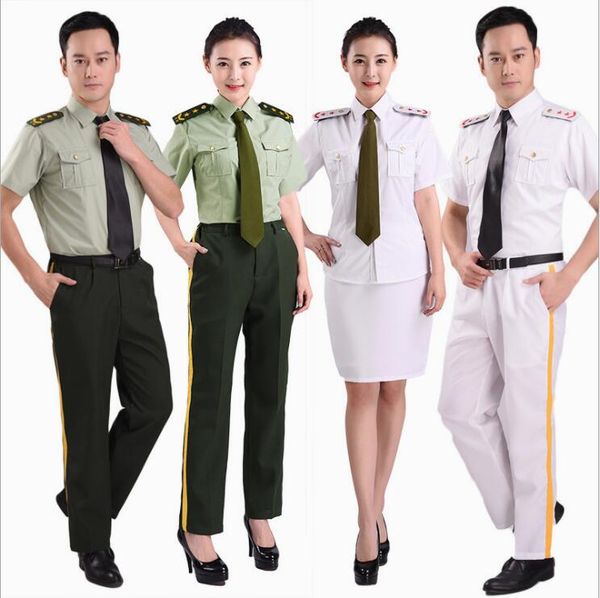 

army naval drum band uniform men women short sleeves suits jacket + pants / skirt green summer honor guard flag raising clothing, Black;red