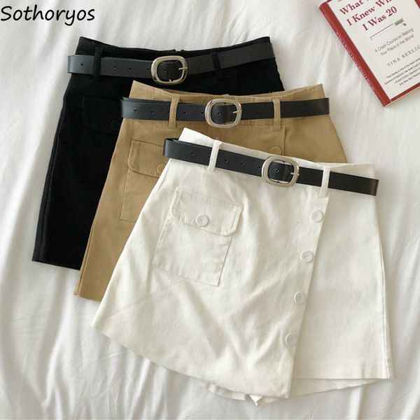 

women shorts button solid a-line asymmetrical high waist chic womens all-match leisure korean style stylish ladies bottom bf, White;black