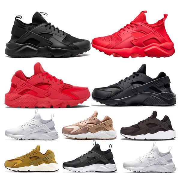 

mens womens air huarache shoes luxury designer black white triple black white all red rose gold yellow white running shoes size 36-45, White;red