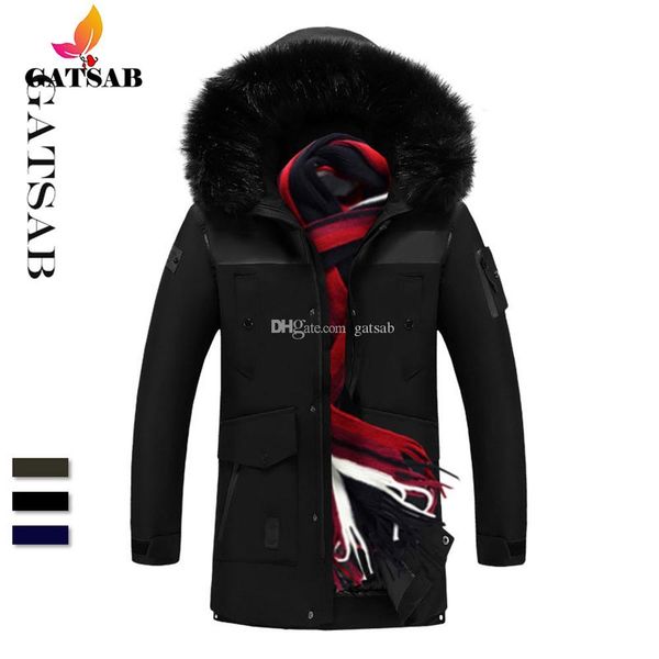 

2019 new men's design casual thick handsome and handsome long winter coat, Black