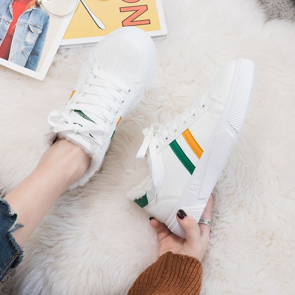 

white shoes women 2019 plus velvet joker new autumn and winter net red shoes tide autumn leisure plus cotton winter, Black