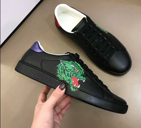 

2019 new arrival fashion men casual shoes designer sneakers shoes genuine leather bee embroidered, Black