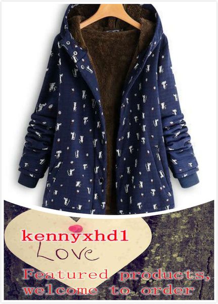 

осень и зима новый крупный размер женщин белье хлопок печать плюс бархатные толстые куртки с капюшоном моды диких тенденция, Black;brown