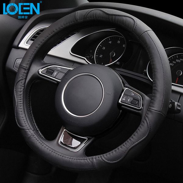 

loen car steering wheel cover cowhide genuine leather hand-stitched fit for