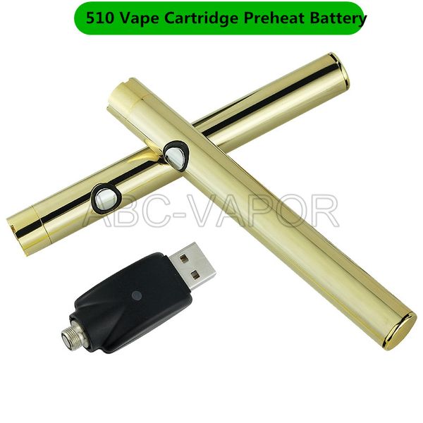 2019 Mais Novo 510 Cartucho Vape Preaquecimento Bateria Botão O Pen Bud Ouro Variável cartucho de Tensão bateria para cartucho de caneta vape