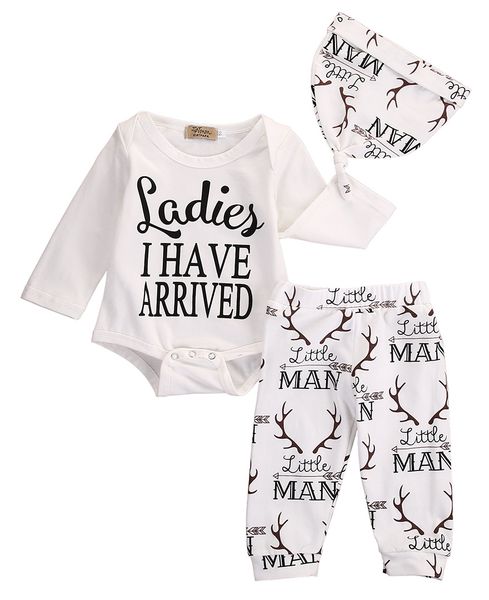 

newborn suit for baby boy girl shower deer print long sleeve romper+long pants+hat, Blue