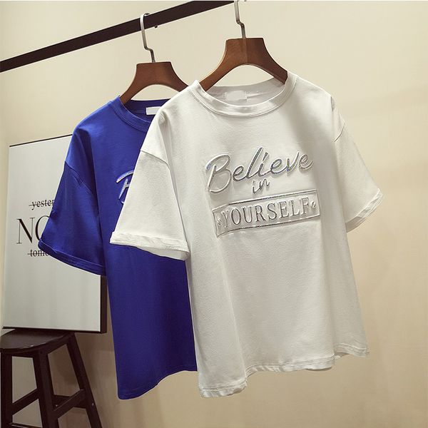 

zuolunouba new casual short sleeve cotton tees girl letter believe in your self print o-neck women t-shirts white loose
