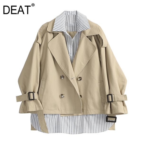 

deat 2019 new spring summer lapel long sleeve black khaki striped split joint big size jacket women coat fashion tide js248, Black;brown