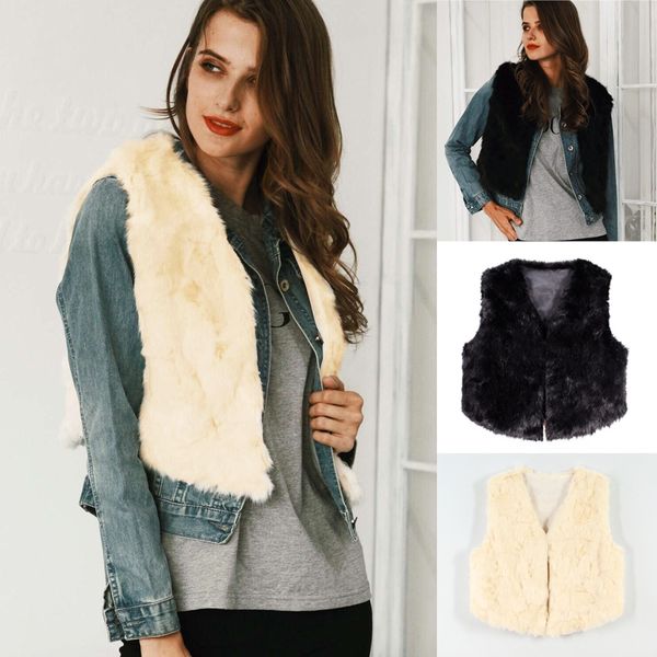 

autumn winter fuax fur coat fashion celebrity night club party lady warm short coat sleeveless faux fur coat lady, Black