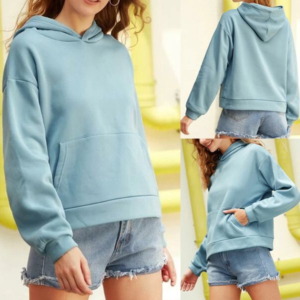 

lady fashion women hooded pure color sweatshirt long sleeve blouse sweatshirt hoodies women long sleeve hoody female hooded, Black