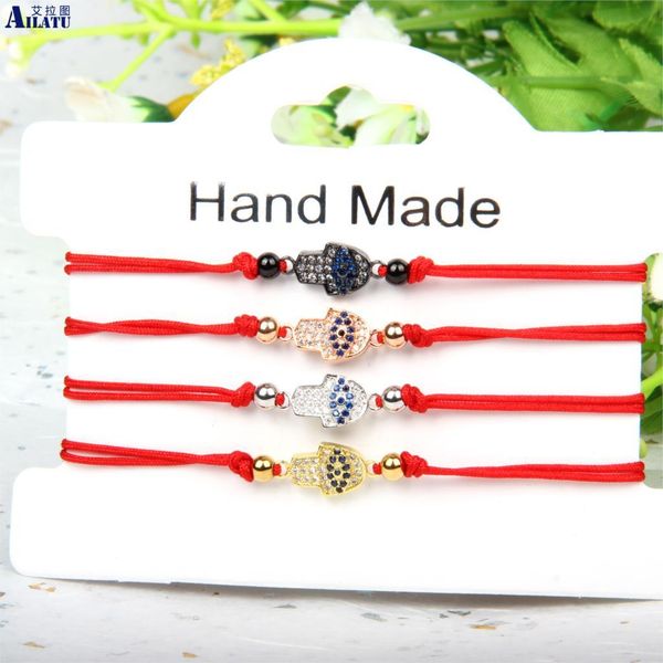 

ailatu new women evil eye lucky hamsa bracelet blue cz fatima hand string bracelet, Golden;silver
