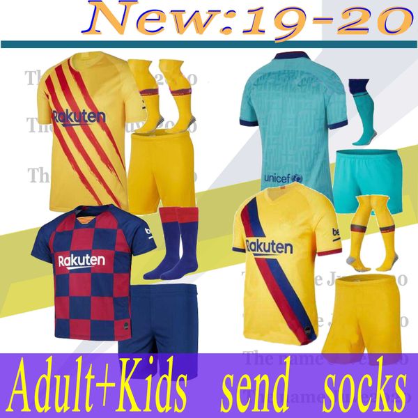 

adult+kids send socks 19 20 soccer jerseys football calcio futbol messi shirts children youth shorts sport pink pique coutinho dembele, Black