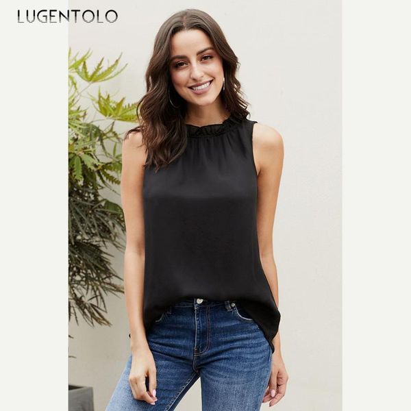 

lugentolo women's sleeveless tank fashion summer solid colors inside out loose lace collar pleated casual tank, White