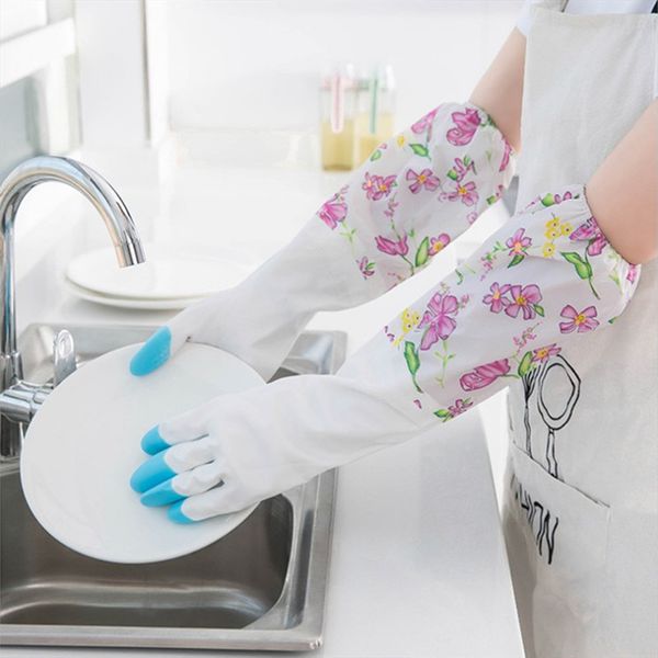 

1pairs dishwashing gloves silicon dishes cleaning gloves with cleaning brush kitchen wash housekeeping scrubbing