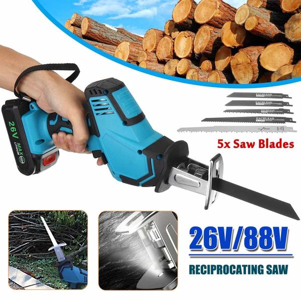 

drillpro 26v/88v cordless reciprocating saw +5 saw blades metal cutting wood tool portable woodworking cutters