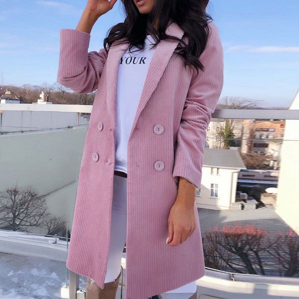 

women long wool blend coat autumn winter slim fit jacket 2020 new ladies mujer fashion turn-down collar solid casaco feminino, Black