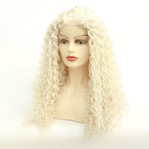 

platinum blonde lace front wig with synthetic hair wigs long afro kinky curly white blonde heat resistant cosplay for women, Black