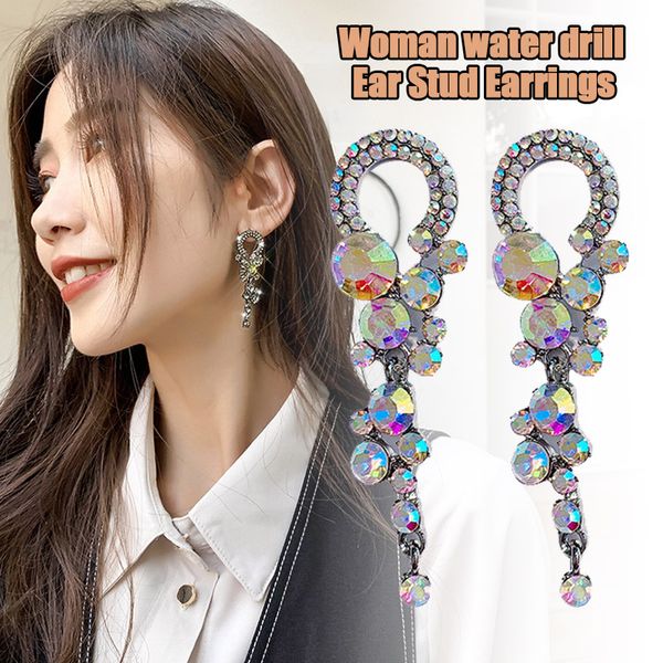 

fashion elegant women rhinestone dangle earrings shining jewelry christmas birthday gift for girls students dropshipping, Silver