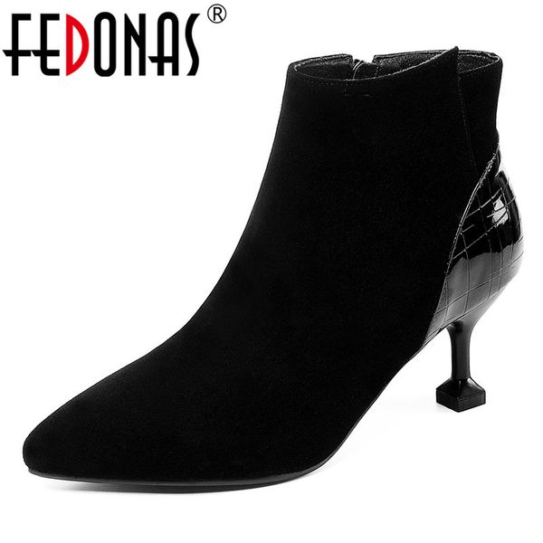 

fedonas vintage balck warm women winter ankle boots strange high heels pointed toe boots big size prom shoes woman, Black