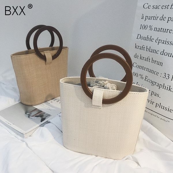 

bxx] 2020 summer vintage double wool handle large capacity bucket bag beach sandy vacation shoulder bag all match handbag lm558