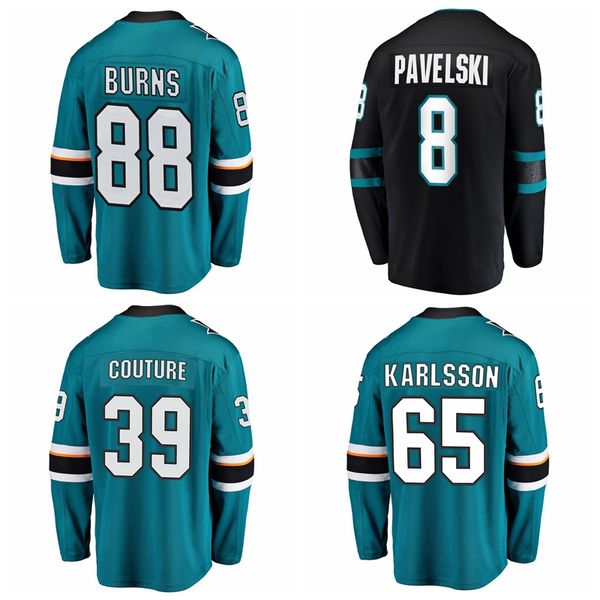 

mens san jose sharks hockey jerseys brent burns jersey 88 joe pavelski 8 erik karlsson 65 logan couture 39 stitched authentic jersey ice, Black;red