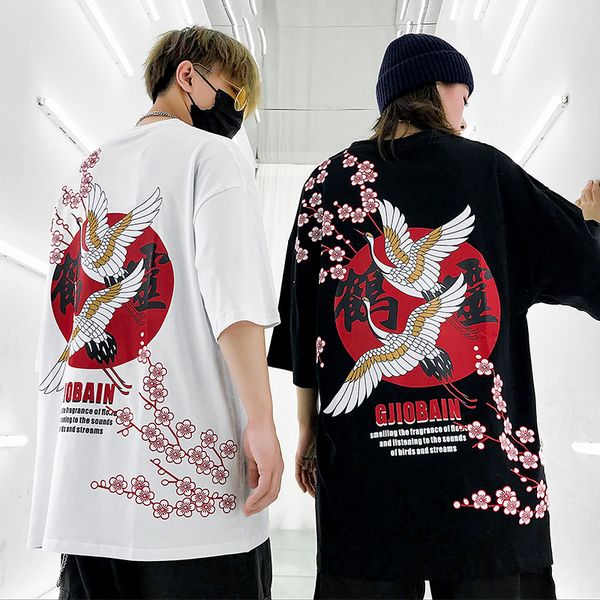 

harajuku black pink t shirtcrane printing t-shirts men tshirt summer hip hop sweatshirt streetwear oversize cotton tees, White;black