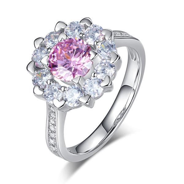 

exquisite women wedding rings snowflake 925 sterling silver wedding promise anniversary ring 1 ct fancy pink created diamond, Slivery;golden