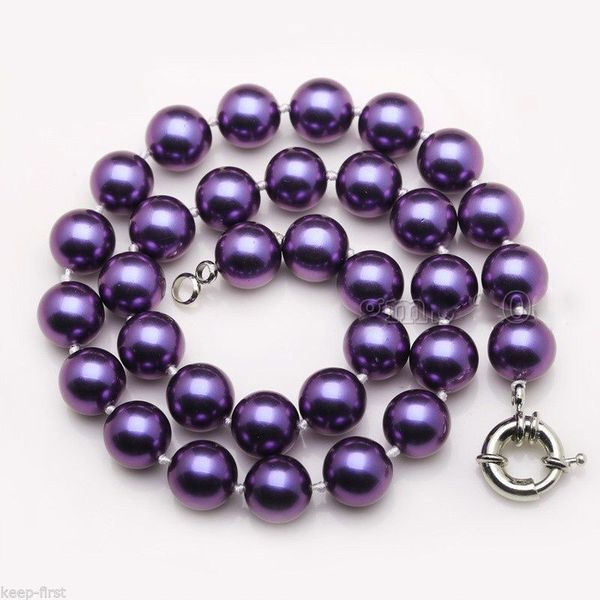 

handmade 8mm dark blue south sea shell pearl round beads necklace 18", Silver