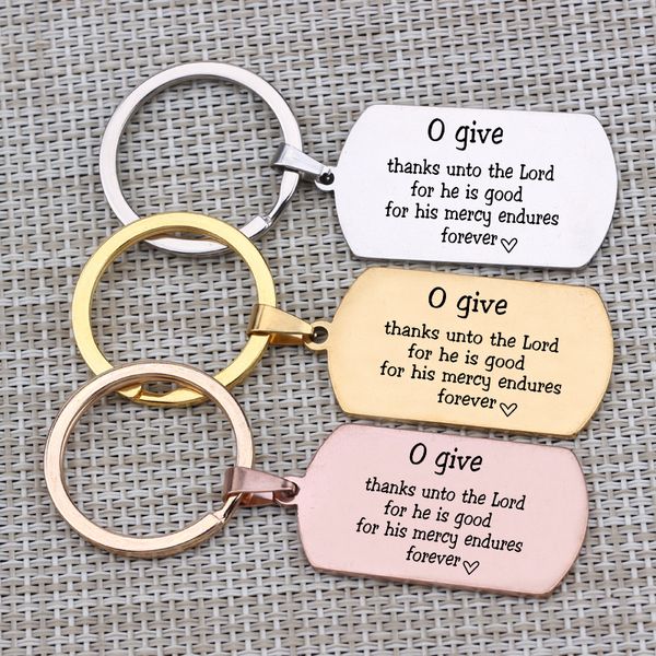 

thanksgiving day gift keychain engraved thanks unto the load for he is good key fob hand stamped jewerlry dog tag charm gift, Silver