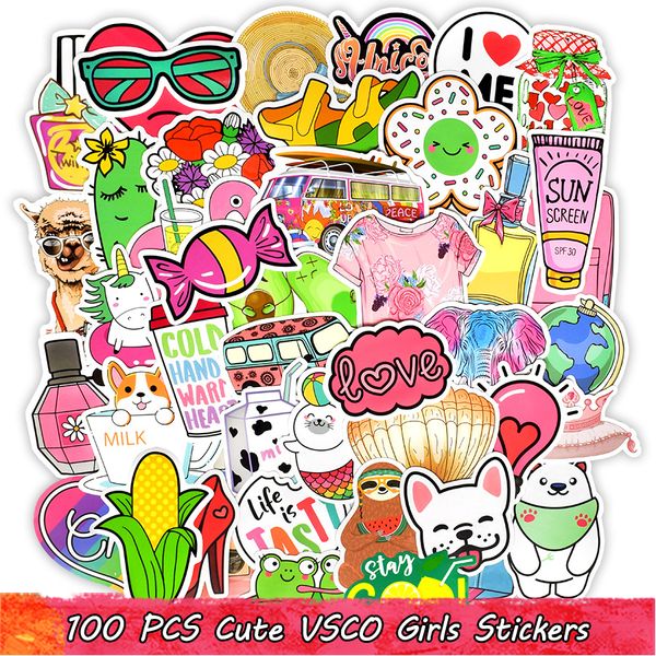 100 Stück süße VSCO wasserdichte Mädchen-Aufkleber-Set, Kawaii-Anime-Rosa-Graffiti-Aufkleber für Kinder, Mädchen, zum Selbermachen von Laptop, Wasserflasche, Heimdekoration