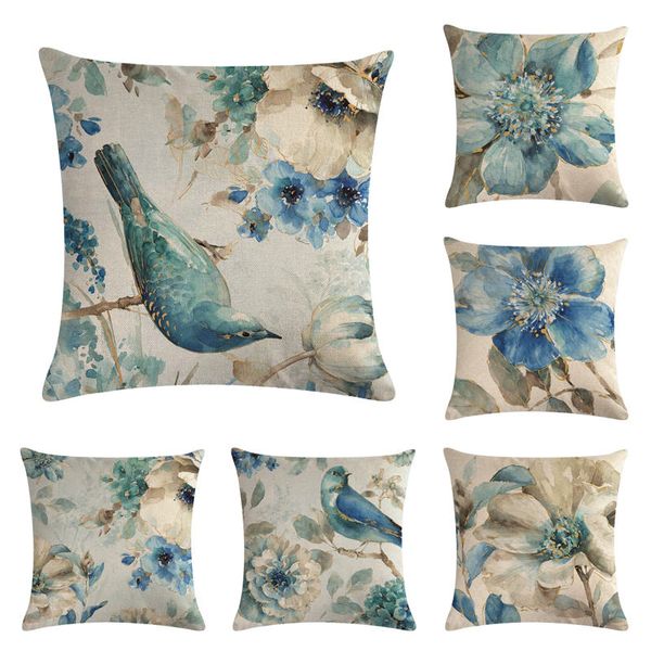 

45cm*45cm blue flowers and blue birds pattern linen/cotton cushion cover and sofa pillow case home decorative pillow cover