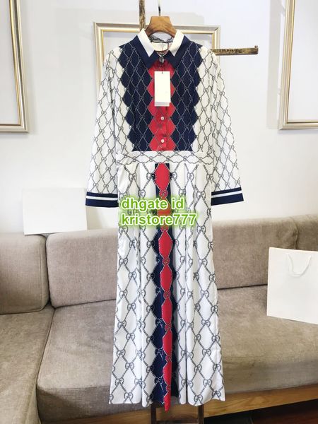 

women vintage with rhombus print shirt dress feminine high end casual neck lapel shirts dress girls runway skirt dress s-2xl, White;black