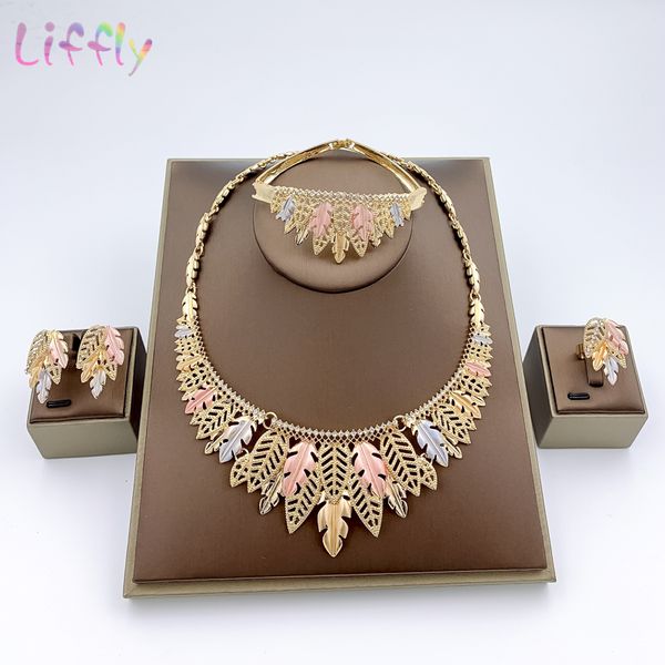 

classic style womens jewelry sets african jewelry for women's wedding necklace bracelet leaf shape earrings crystal ring, Silver
