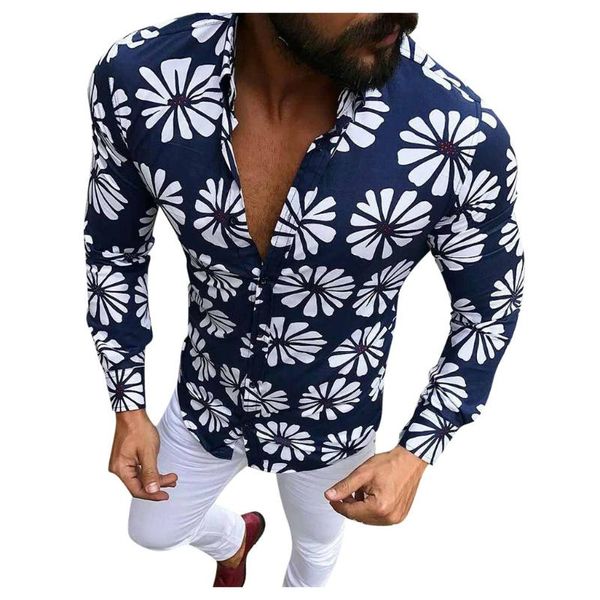 

новые мужчины повседневная рубашка мода цветочные топы с длинным рукавом slim fit уличная блузки летний пляж простые мужские рубашки сорочка, White;black