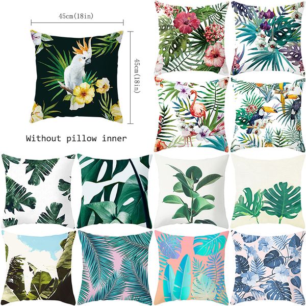 

tropical plants palm leaf green leaves monstera cushion covers hibiscus flower cushion cover decorative beige linen throw pillow case tpr138
