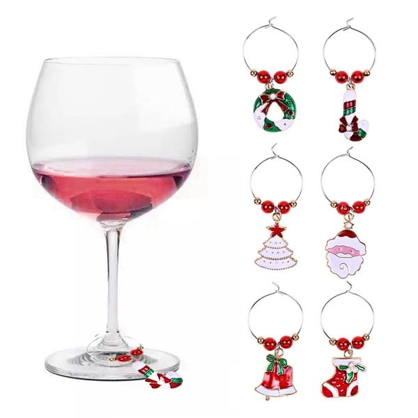 

6pcs/set christmas wine glass decoration charms party new year cup ring table decorations xmas pendants metal ring decor christmas decoratio