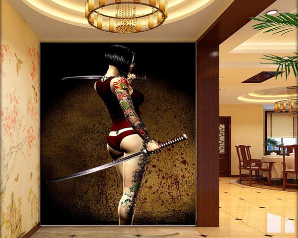 

3d wallpaper warrior tattooed samurai living room bedroom background wall decoration mural wallpaper