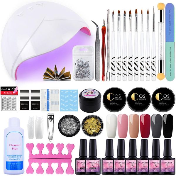 

36w uv led lamp 6/10pc full manicure set uv gel nail polish kit gel polish nail art kit time dryer tools drill for manicure