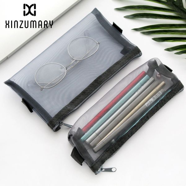 

simpletransparent mesh pencil case office student pencil case nylon kalem kutusu school supply practical pen box astuccio scuola